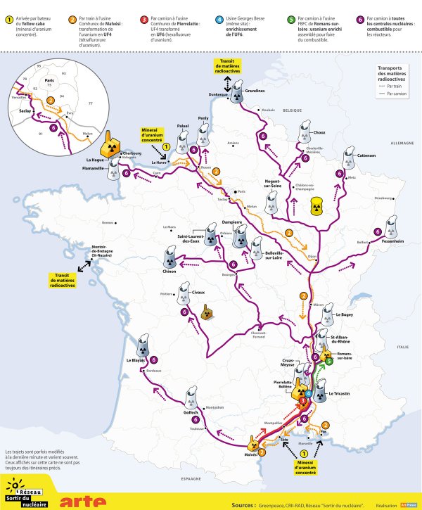 Carte de France des transports de matière nucléaire